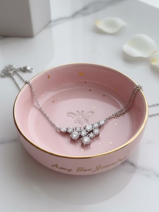Amy Bee Jewelry Jewelry - Starry Night White Gold Plated Cluster Necklace - Sparkling White CZ Pendant.